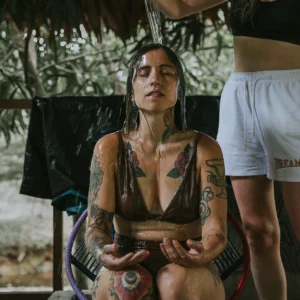 ayahuasca retreat attendee receiving a vapour bath